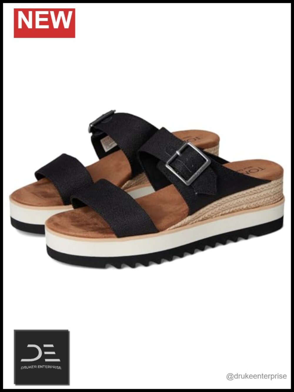 Strappy Canvas Mule with Buckle Details, Wedge Heel